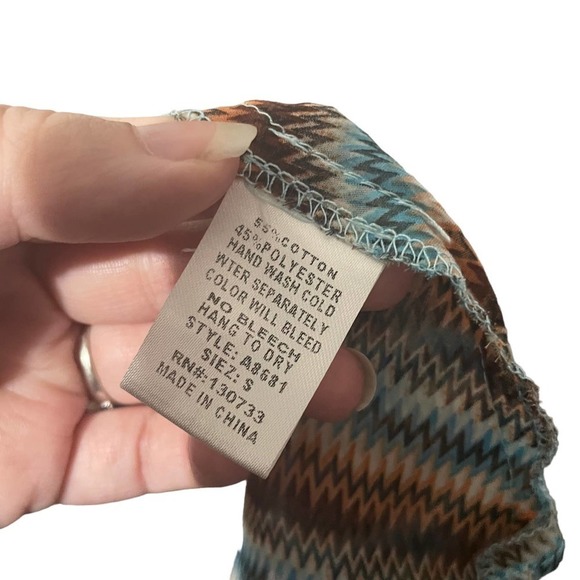 Umgee Brown Orange Turquoise Zig Zag Semi Sheer Tank - Picture 4 of 5